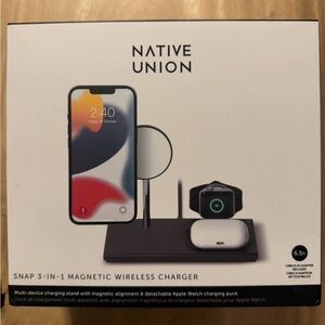 Native Union Snap 3-in-1 Magnetic Wireless Charger - Black NEW